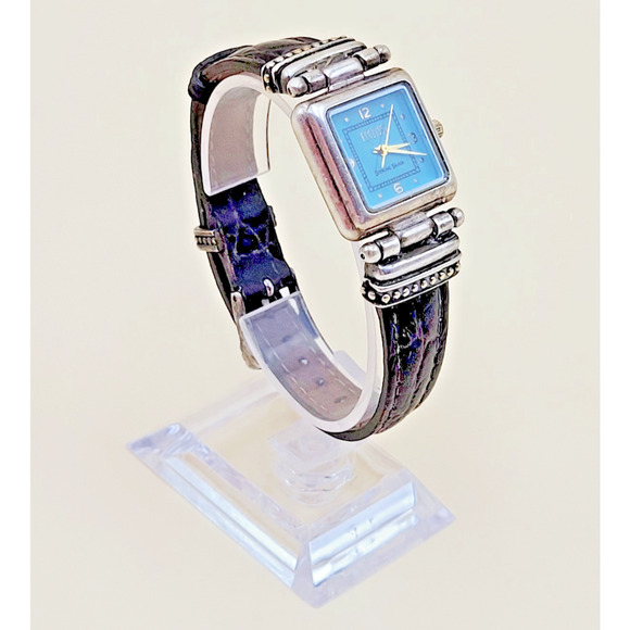 STERLING SILVER Ecclissi 22490 Case Turquoise Dial Square Dress Watch Vtg main image 15